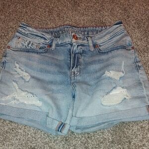 Trendy Light Blue Ripped Jean Shorts